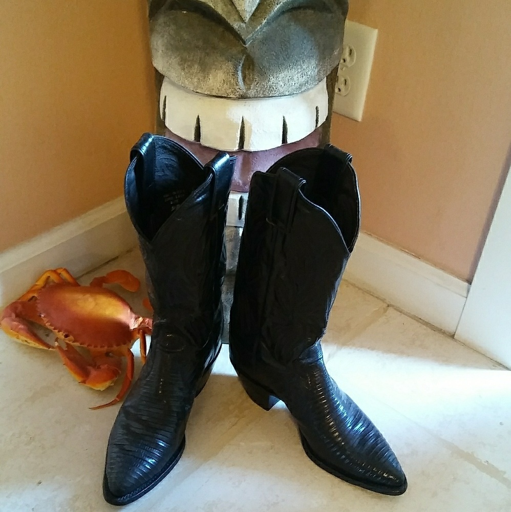 Authentic Justin 5 1/2 lizard black unisex boots